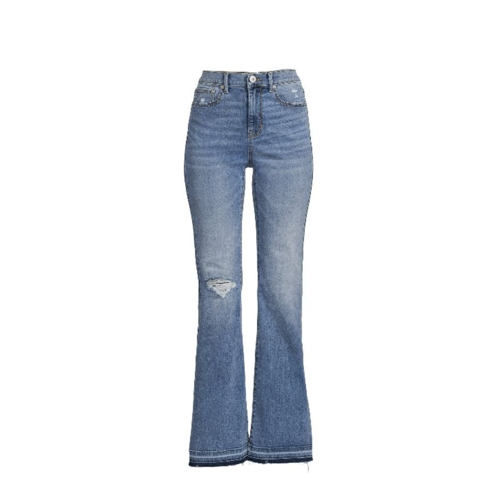 Women's Juniors High-High-Rise Flare Leg Raw Hem Denim Jeans Pants  Size 7
